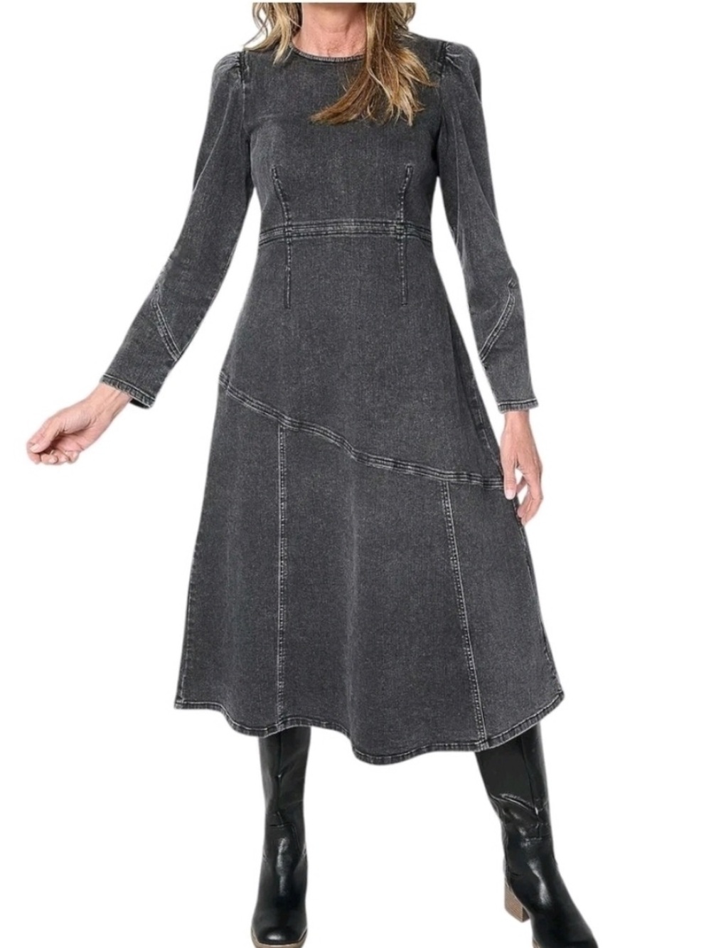Peace love world, black label, charcoal grey denim dress NWT